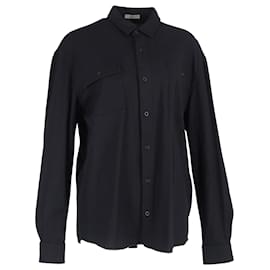 Bottega Veneta- Bottega Veneta Button-Down Long Sleeve Shirt in Black Wool-Black