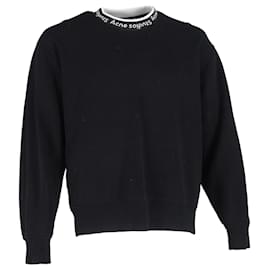 Acne-Acne Studios Logo Ribbed Crewneck Oversized Jersey Sweatshirt in Black Cotton-Black