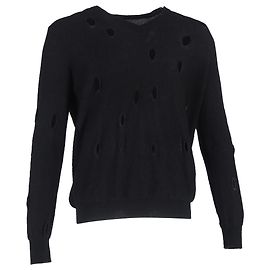 Pull en laine noir à col en V usé de Bottega Veneta Noir