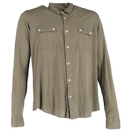 Balmain- Balmain Button-Down Long Sleeve Shirt in Olive Cotton-Green,Olive green