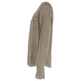 Balmain- Balmain Button-Down Long Sleeve Shirt in Olive Cotton-Green,Olive green