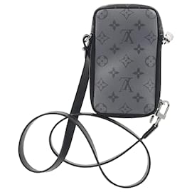 Louis Vuitton- Louis Vuitton Monogram Double Phone Pouch Bag in Grey Coated Canvas-Black