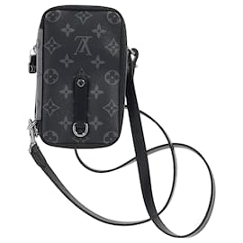 Louis Vuitton- Louis Vuitton Monogram Double Phone Pouch Bag in Grey Coated Canvas-Black