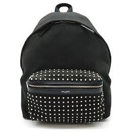 Yves Saint Laurent Canvas Leather Studded Backpack Black