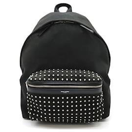 Yves Saint Laurent-Yves Saint Laurent Canvas Leather Studded Backpack-Black