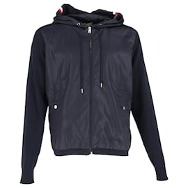 Moncler- Moncler Panelled Zipped Hooded Jacket in Navy Blue Polyamide-Blue,Navy blue