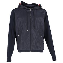 Giacca con cappuccio zip in pannelli Moncler in poliamide blu navy Blu Blu navy
