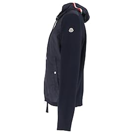 Moncler- Moncler Panelled Zipped Hooded Jacket in Navy Blue Polyamide-Blue,Navy blue
