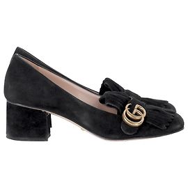Pompes à franges Gucci GG Marmont en daim noir Noir