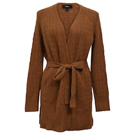 Theory-Theory Malinka Belted Cable-Knit Cardigan in Brown Cashmere-Brown,Red