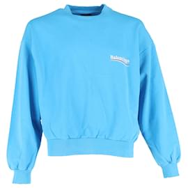 Balenciaga- Balenciaga Campaign Logo Sweater in Blue Cotton-Blue,Light blue