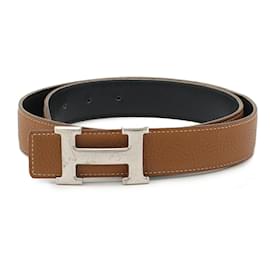 Hermès-Hermes Reversible Leather H Belt Brown Black-Brown