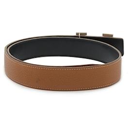 Hermès-Hermes Reversible Leather H Belt Brown Black-Brown