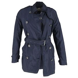 Burberry Double-Breasted Belted Peacoat in Navy Blue Nylon Blue Navy blue