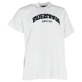 Balenciaga-Camiseta de algodão branco com estampa do logo Balenciaga-Branco,Cru