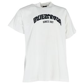 Camiseta de algodón blanco con estampado del logo de Balenciaga Blanco Crudo