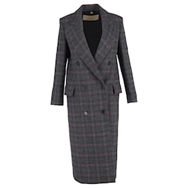 Burberry- Burberry Theydon Plaid Double-Breasted Coat in Grey Wool-Grey