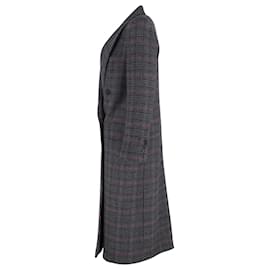 Burberry- Burberry Theydon Plaid Double-Breasted Coat in Grey Wool-Grey