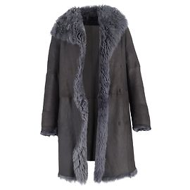Joseph Fur-Lined Open Coat in Grey Leather Grey