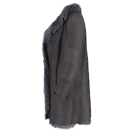 Joseph- Joseph Fur-Lined Open Coat in Grey Leather-Grey