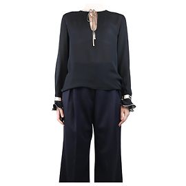 Emilio Pucci Schwarze semi-transparente Bluse mit Kontrastbesatz - Größe UK 8 Schwarz
