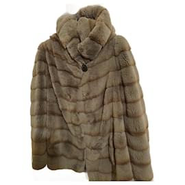 Autre Marque-Blue-gray fur coat with hood in excellent condition-Grey