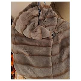 Autre Marque-Blue-gray fur coat with hood in excellent condition-Grey