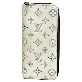 Louis Vuitton-Louis Vuitton Monogram Shadow Zippy Vertical Long Wallet-White,Navy blue