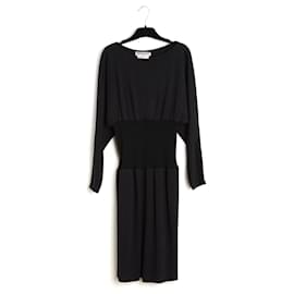Yves Saint Laurent 1985s Robe FR40 Dark Grey Wool Knit perfect dress UK12 US10 Gris anthracite