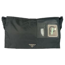Bolsa mensageiro de nylon preto e couro Prada Preto