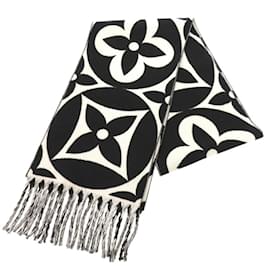 Louis Vuitton-Louis Vuitton Flight Mode Medallion Wool Scarf-Black,White