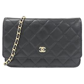 Chanel-Chanel Timeless Classic Chain Wallet-Black,Dark red