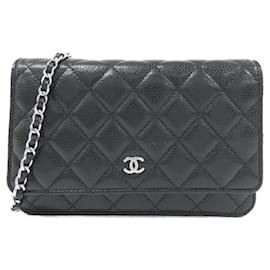 Chanel-Chanel Timeless Classic Chain Wallet-Black,Dark red