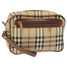 Autre Marque-Burberrys Nova Check Clutch Bag PVC Leather Beige Auth 115723-Beige