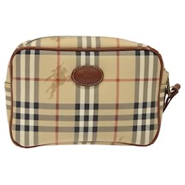 Autre Marque-Burberrys Nova Check Clutch Bag PVC Leather Beige Auth 115723-Beige