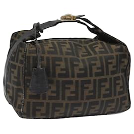 Fendi-FENDI Zucca Canvas Vanity Hand Bag Brown Black Auth 115424-Brown,Black