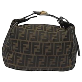 Fendi-FENDI Zucca Canvas Vanity Hand Bag Brown Black Auth 115424-Brown,Black