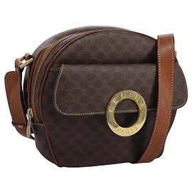 Céline Bolsa de ombro em lona Macadam CELINE em couro PVC marrom Auth 115445 Marrom