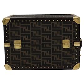 Fendi-FENDI Zucca Canvas Trunk Jewelry Case Jewelry Box Black Brown Auth 113789S-Brown,Black