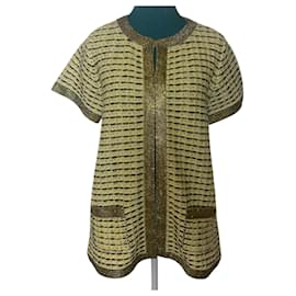 Chanel-Chanel 11P Yellow Cashmere Knit Swarovski Crystal Embellished Jacket Cardigan FR 40-Black,Yellow