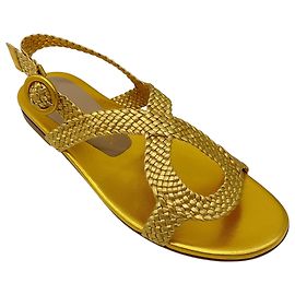 Sandálias planas de couro trançado metálico dourado Teodora da Stuart Weitzman Dourado