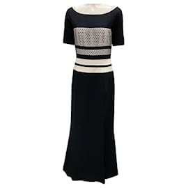 Autre Marque-J. Mendel Black / White Fishnet Detail Gown / Formal Dress-Black