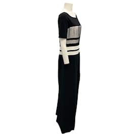 Autre Marque-J. Mendel Black / White Fishnet Detail Gown / Formal Dress-Black