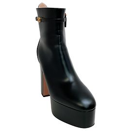 Valentino Black Leather Tan-Go Platform Boots Black