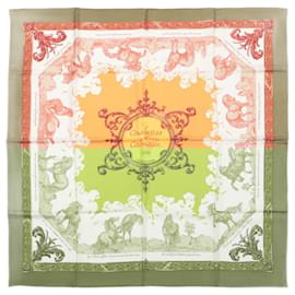 Hermès-Hermès Carré 90 "Courbettes et Cabrioles" 100% Silk Scarf in Orange x Green-Orange