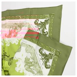 Hermès-Hermès Carré 90 "Courbettes et Cabrioles" 100% Silk Scarf in Orange x Green-Orange