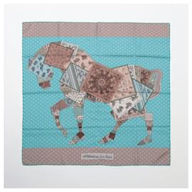 Hermès-Hermès Carré 90 "A Cheval sur mon Carré" 100% Silk Scarf in Blue-Blue