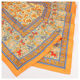 Hermès-Hermès Carré 90 "CHASSE en INDE" 100% Silk Scarf in Orange-Orange