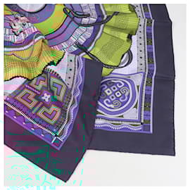 Hermès-Hermès Carré 90 "CENT PLIS DES MIAO" 100% Silk Scarf in Purple-Purple