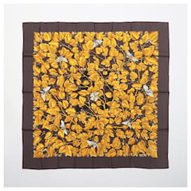 Hermès-Hermès Carré 90 "L'Arbre de Soie" 100% Silk Scarf in Brown x Gold-Brown